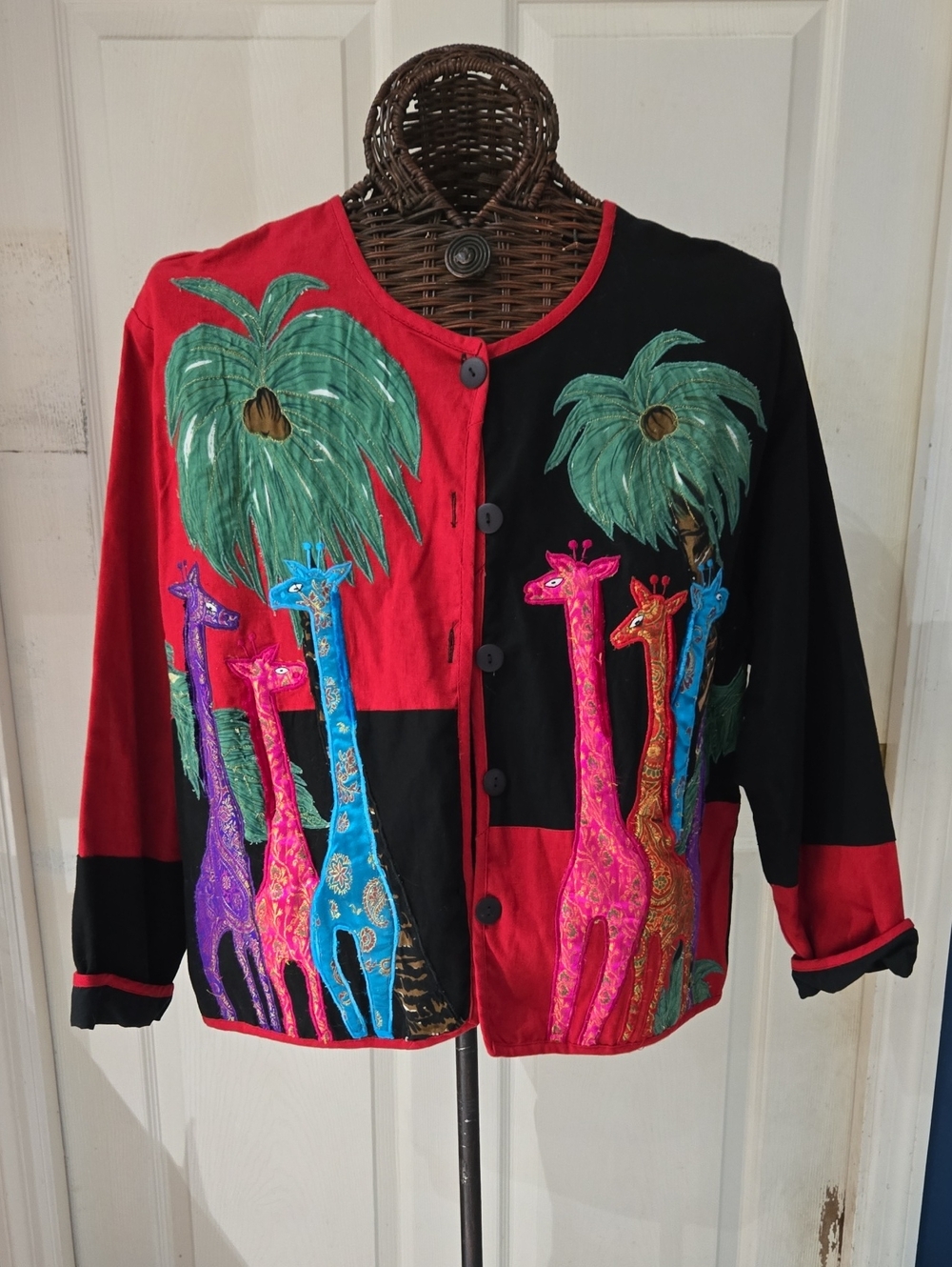 new directions Black  with Red Trim Embellished Giraffe Jacket -Size L